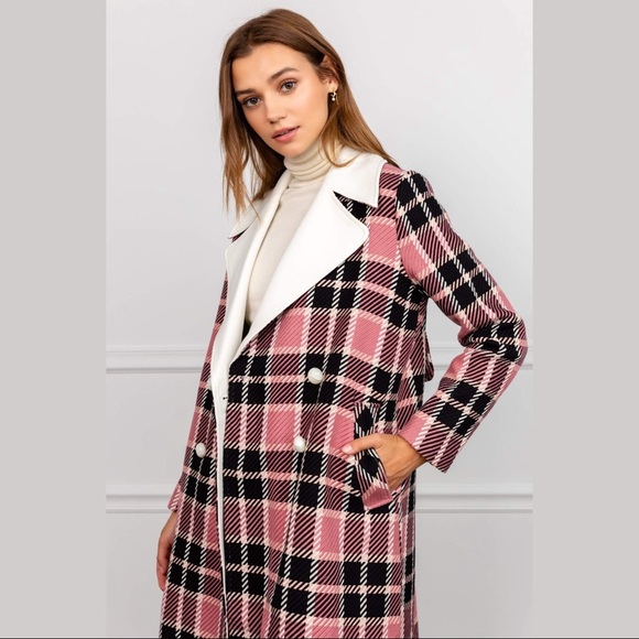 pink plaid coat